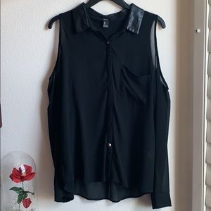 Forever 21 Black Sheer Blouse with Studded Buttons